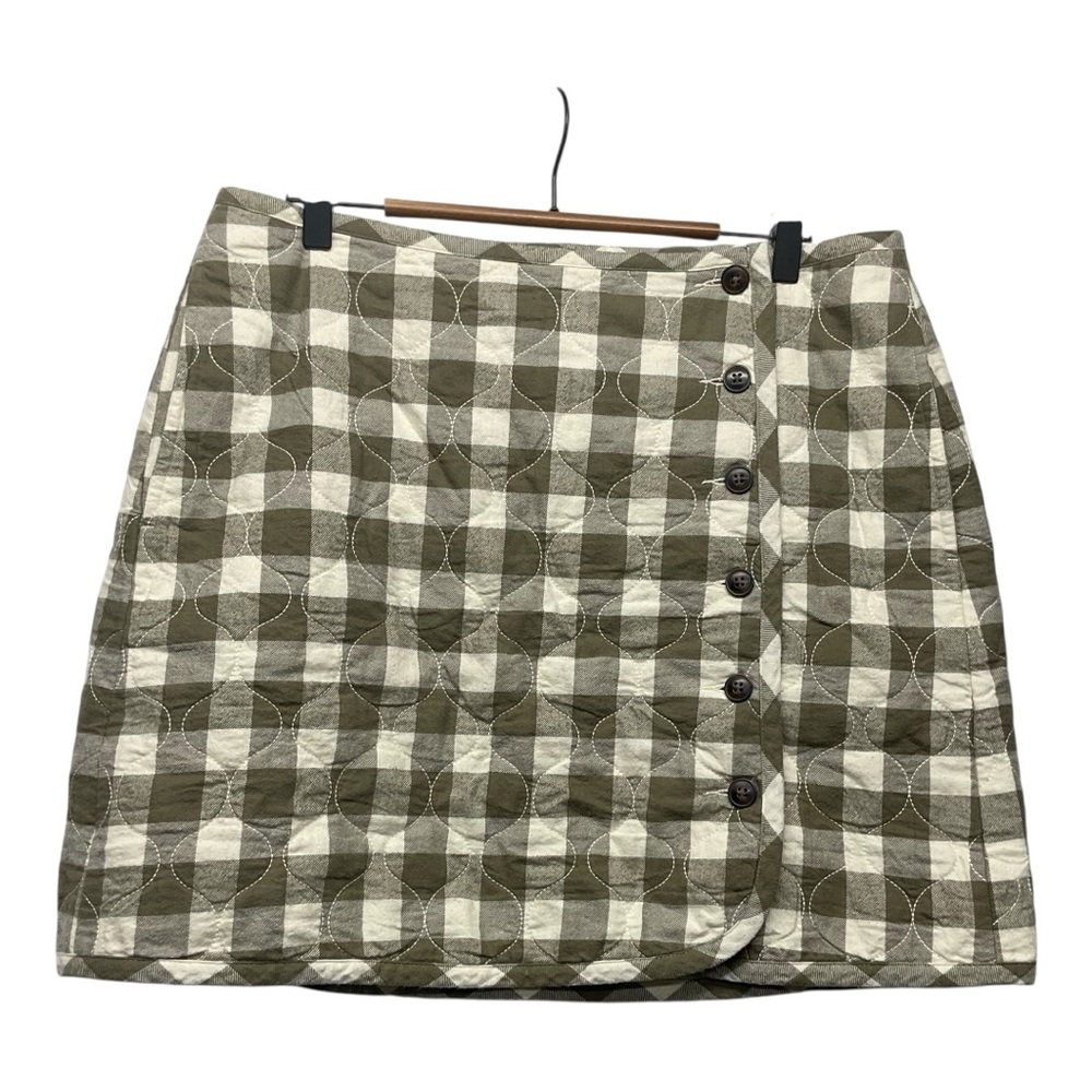 Madewell Quilted Flannel Mini skirt in Gingham Check Sz 12 Olive Classic Comfort